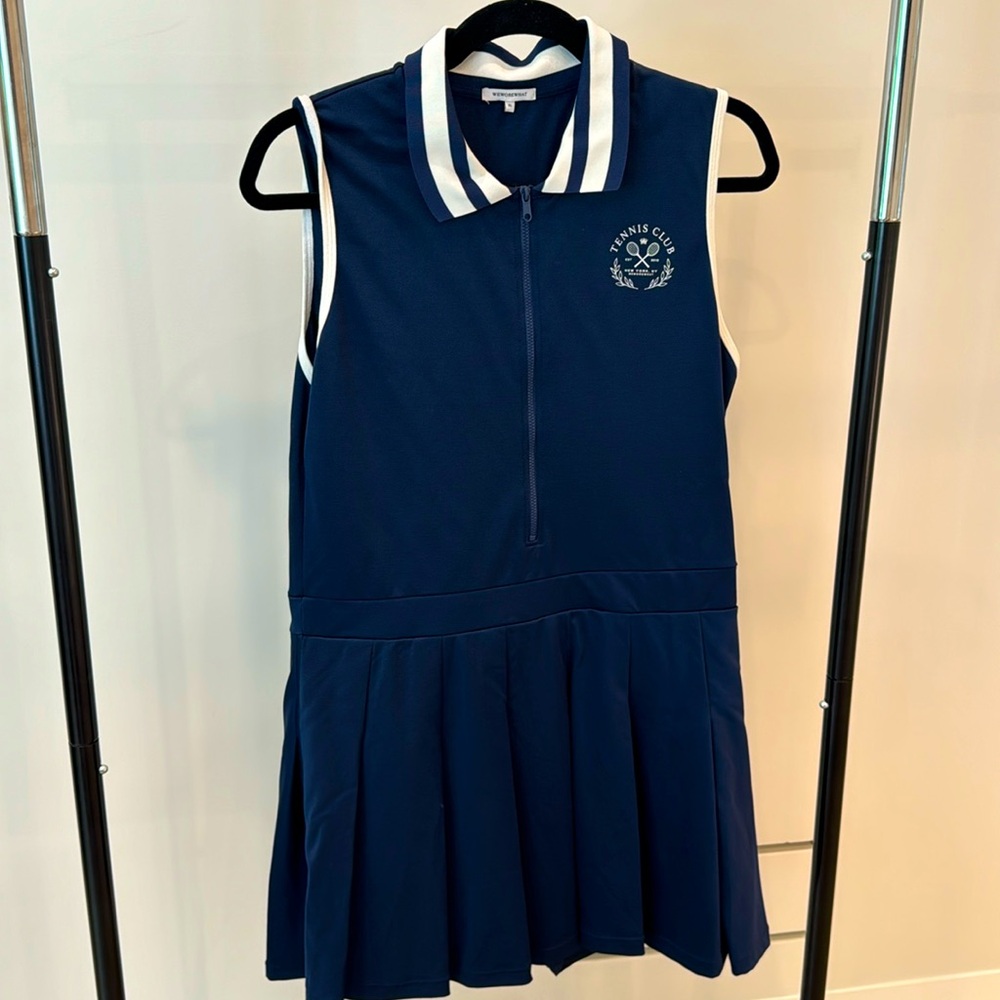 WeWoreWhat Navy drop waist pleated tennis dress
